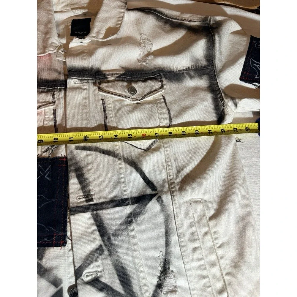 Hand Painted Graffiti Jacket Street Art Punk New Look White Denim Small Raw Hem